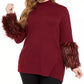 Alfani Suéter túnica plus size feminino com punho de pele sintética e gola alta, vinho, tamanho 2X