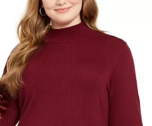 Alfani Suéter túnica plus size feminino com punho de pele sintética e gola alta, vinho, tamanho 2X