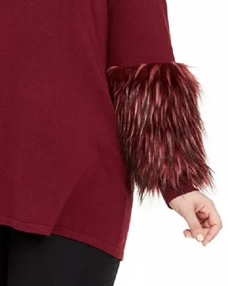 Alfani Suéter túnica plus size feminino com punho de pele sintética e gola alta, vinho, tamanho 2X