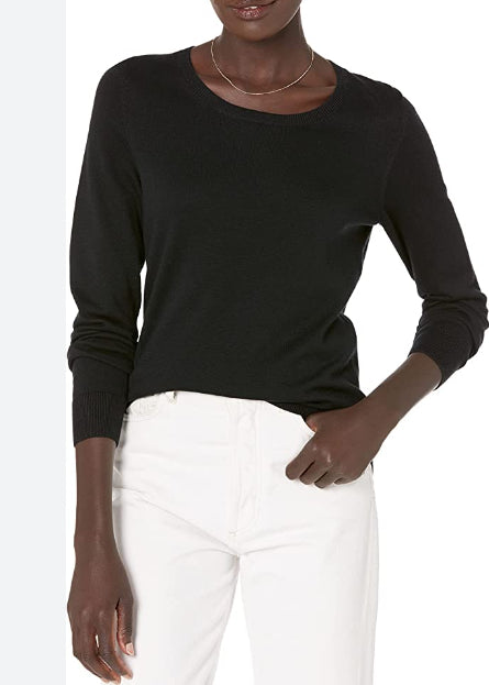 Suéter feminino Maison Jules com gola redonda, preto, tamanho 2, extra grande