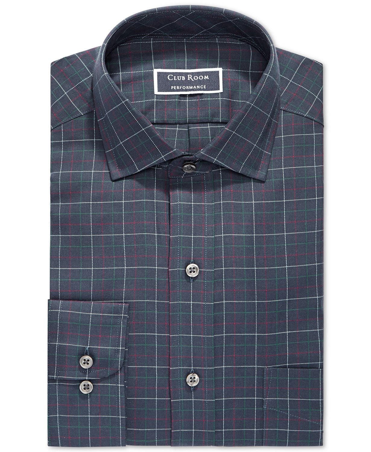 Camisa social masculina Club Room Regular Fit Stretch Twill Multi Tattersall Azul Tamanho 17-34-35