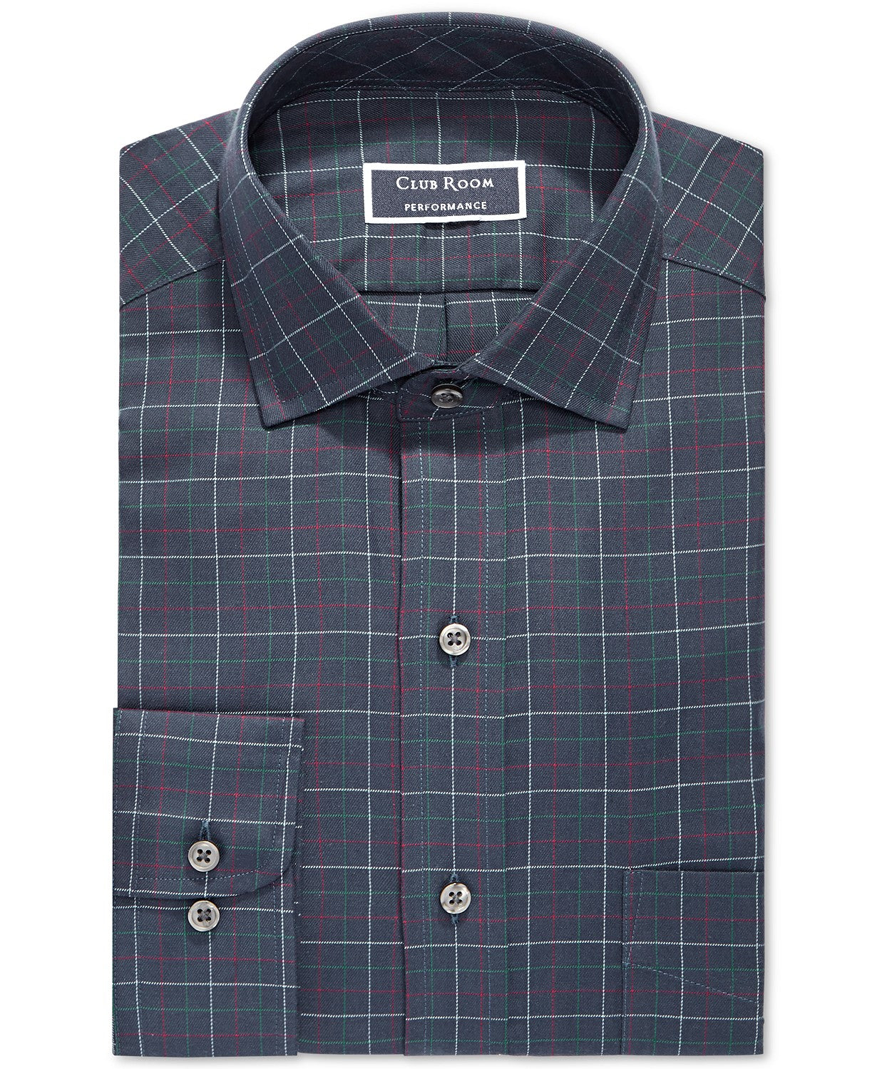 Camisa social masculina Club Room Regular Fit Stretch Twill Multi Tattersall Azul Tamanho 34X35