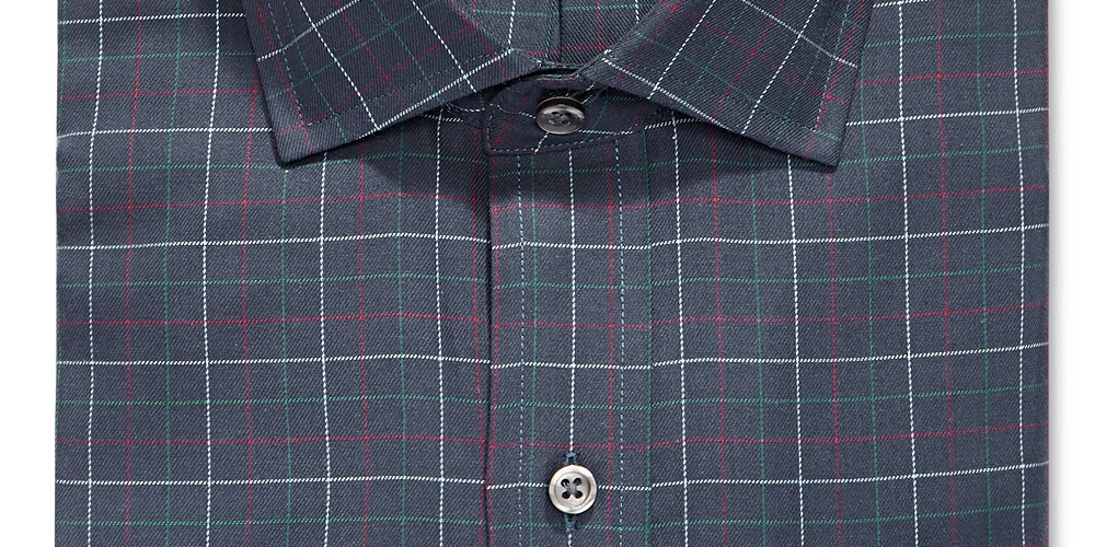 Camisa social masculina Club Room Regular Fit Stretch Twill Multi Tattersall Azul Tamanho 34X35