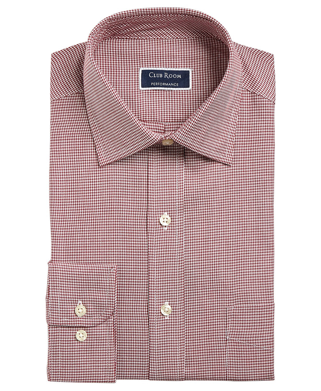 Camisa social masculina Club Room Regular/Classic Fit em sarja elástica Puppytooth vermelha tamanho 16,5x32-33
