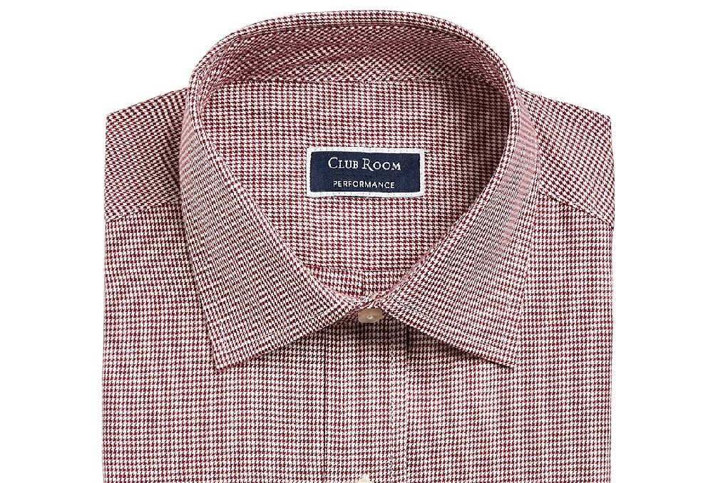 Camisa social masculina Club Room Regular/Classic Fit em sarja elástica Puppytooth vermelha tamanho 16,5x32-33