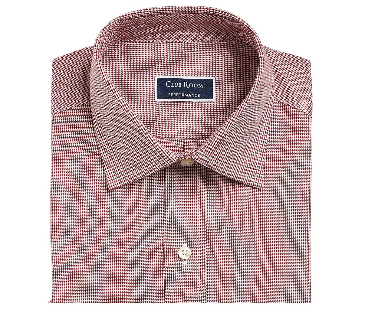 Camisa social masculina Club Room Regular/Classic Fit Twill Stretch Puppytooth vermelha tamanho 36X37