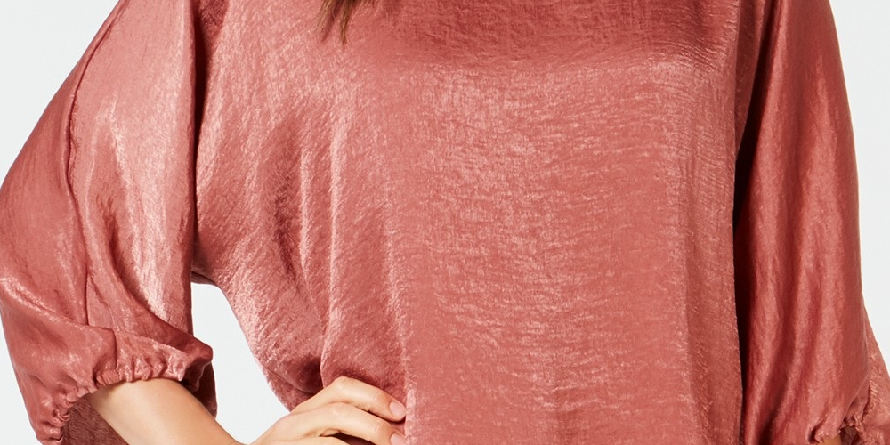 Blusa feminina Alfani de cetim com manga dolman e bolhas, tamanho médio, rosa, extra grande