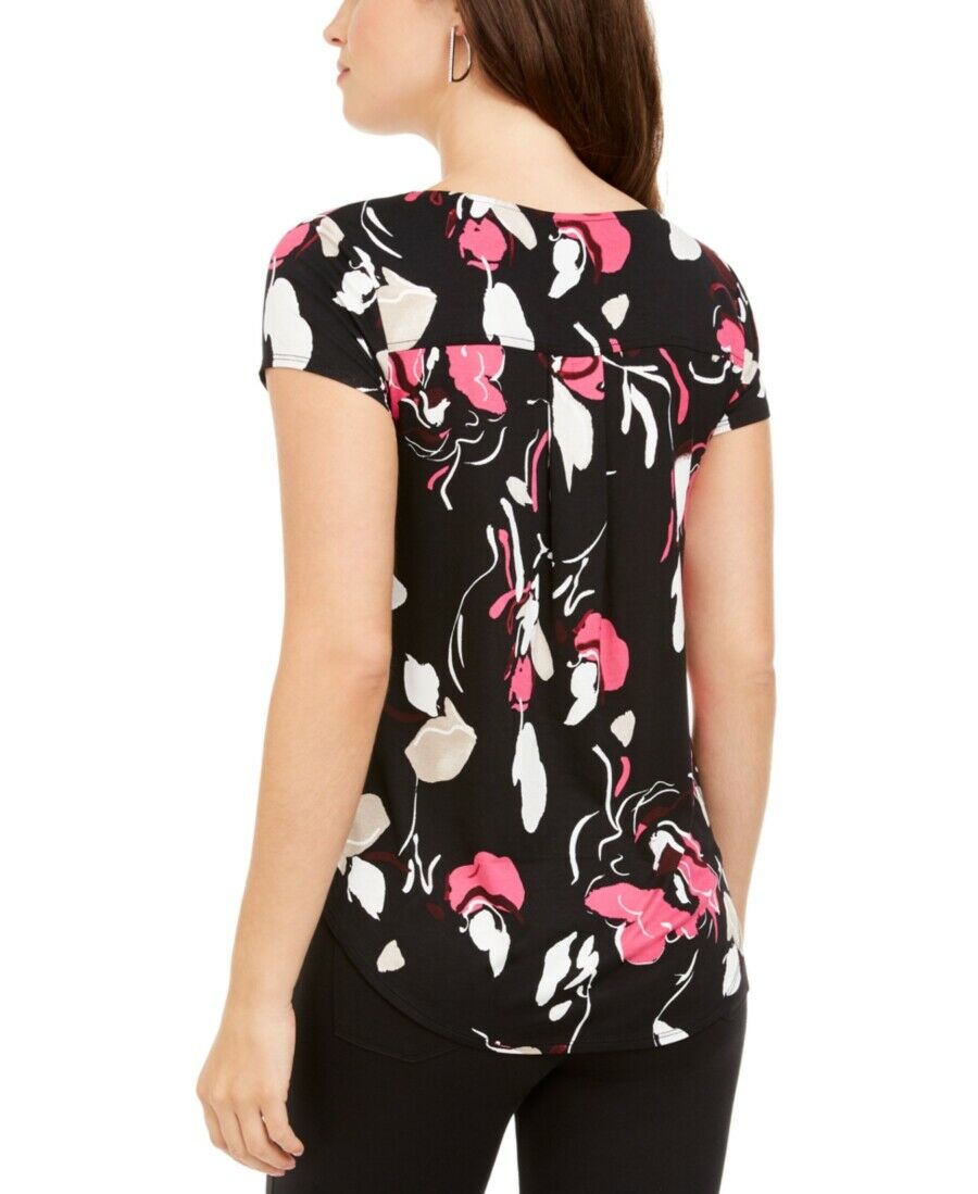 Camiseta feminina Alfani com estampa floral, preta, tamanho médio