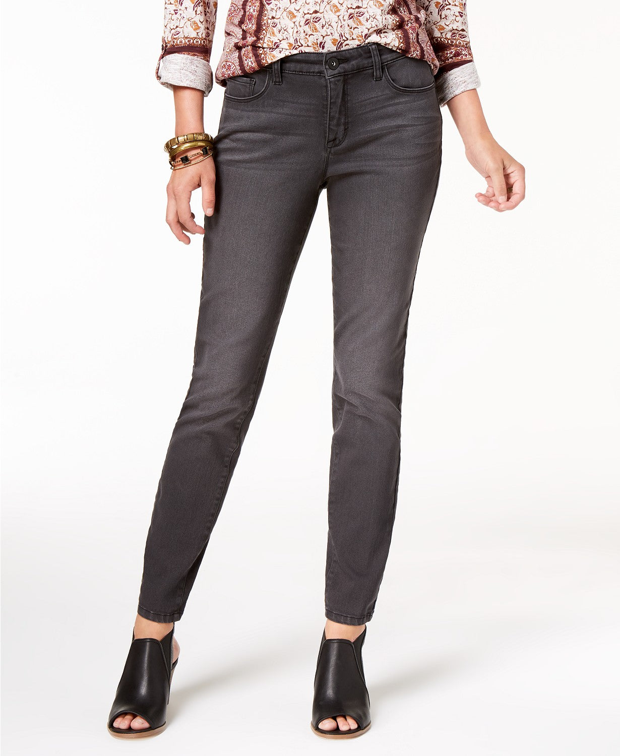 Calça jeans skinny feminina Style &amp; Co Curvy-Fit preta com manchas, tamanho 16