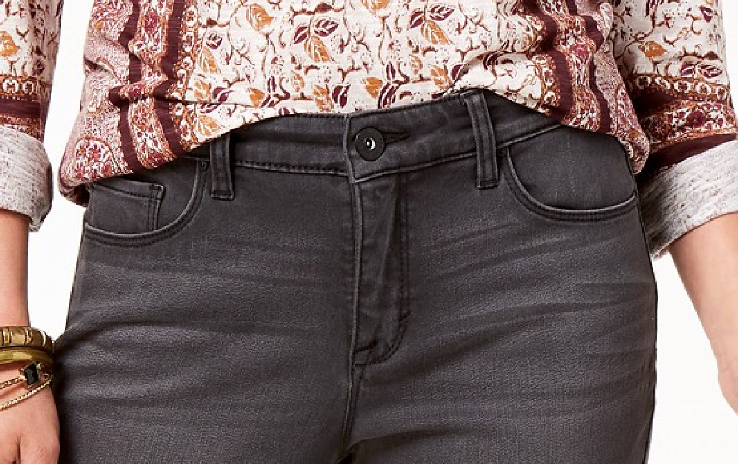 Calça jeans skinny feminina Style &amp; Co Curvy-Fit preta com manchas, tamanho 6