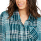 Camisa xadrez brilhante feminina Style &amp; Co, verde, tamanho grande