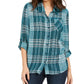 Camisa xadrez brilhante feminina Style &amp; Co, verde, tamanho pequeno