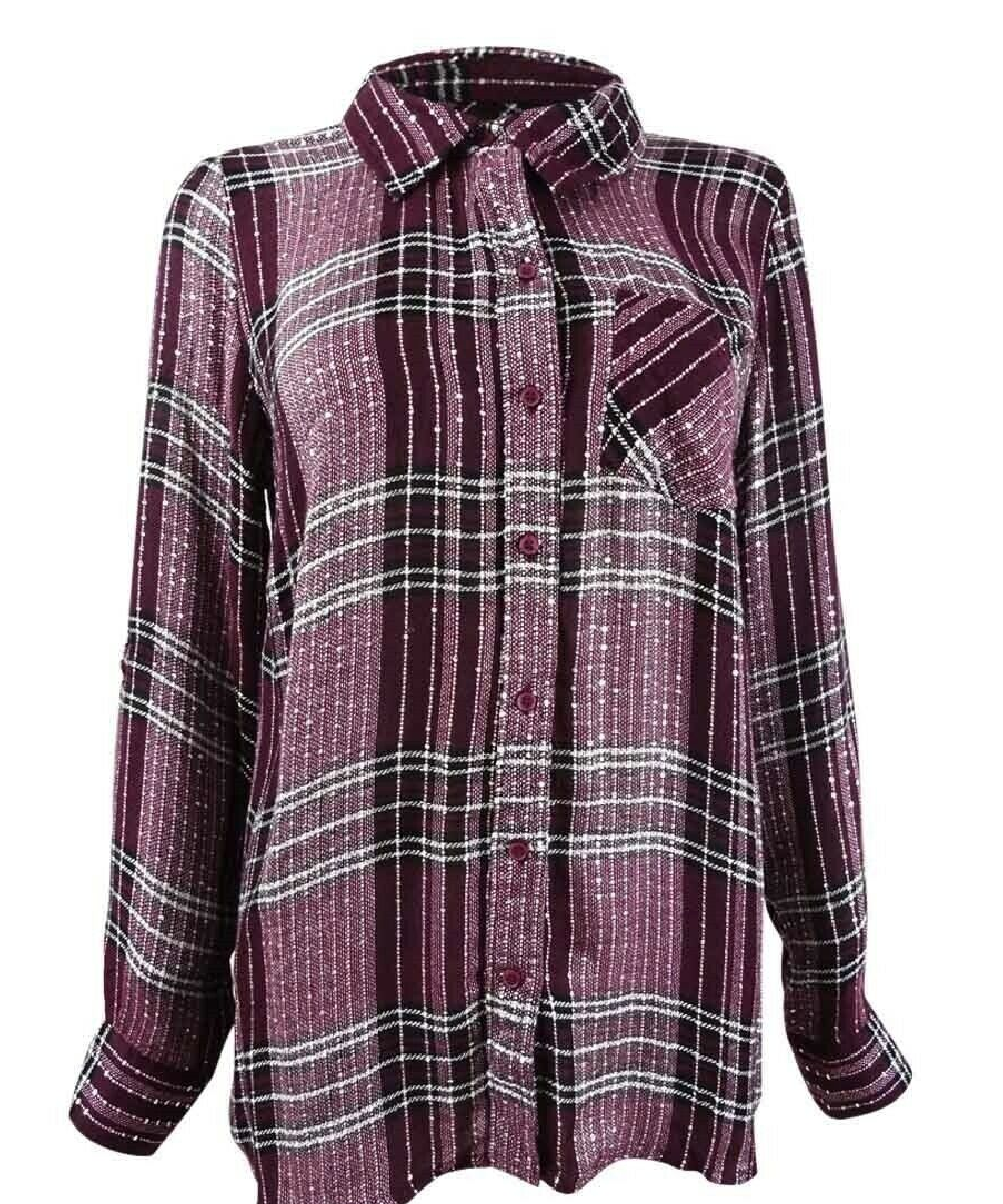 Camisa xadrez brilhante feminina Style &amp; Co vermelha tamanho pequeno