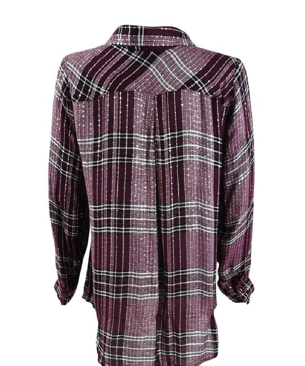 Camisa xadrez brilhante feminina Style &amp; Co vermelha tamanho pequeno