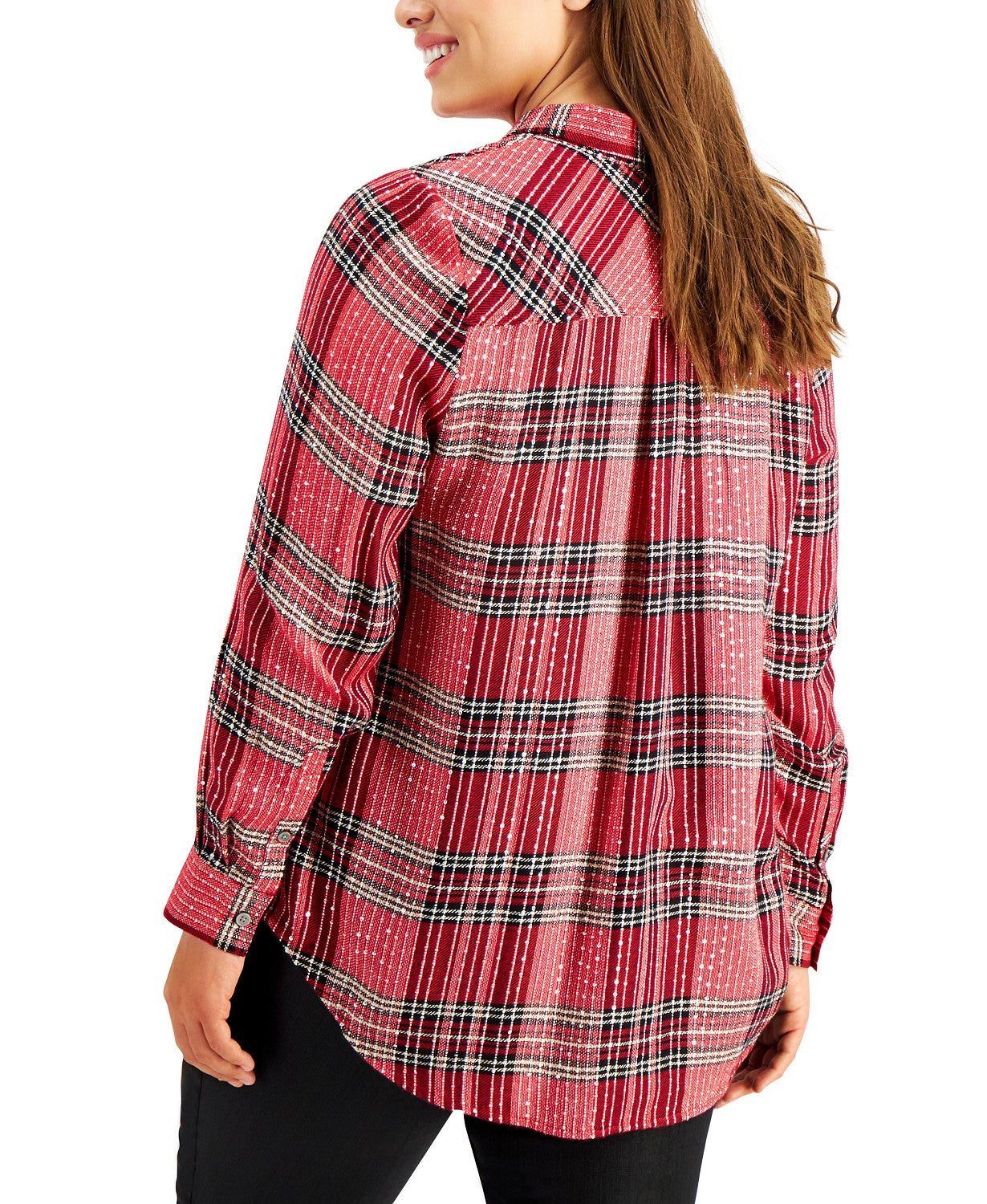 Camisa xadrez brilhante feminina Style &amp; Co vermelha tamanho extra pequeno