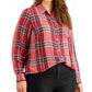 Camisa xadrez brilhante feminina Style &amp; Co vermelha tamanho extra pequeno