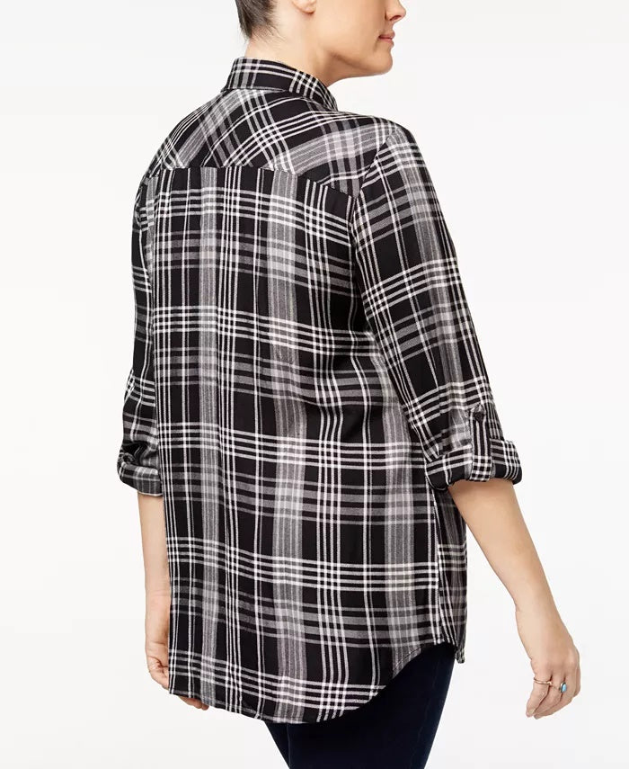 Camisa xadrez plus size feminina Style &amp; Co preta tamanho 0X