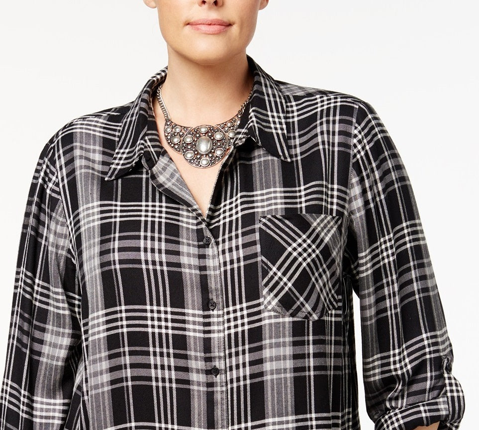 Camisa xadrez plus size feminina Style &amp; Co preta tamanho 0X
