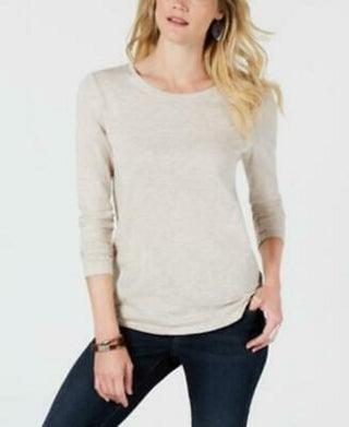 Blusa feminina de manga comprida e gola redonda, estilo &amp; co, marrom, tamanho grande