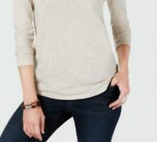 Blusa feminina de manga comprida e gola redonda, estilo &amp; co, marrom, tamanho grande