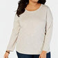 Blusa feminina de manga comprida e gola redonda, estilo &amp; co, marrom, tamanho médio