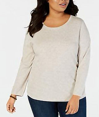 Blusa feminina de manga comprida e gola redonda, estilo &amp; co, marrom, tamanho médio