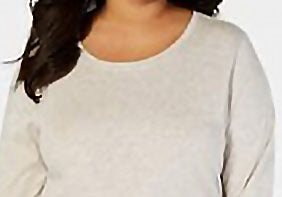 Blusa feminina de manga comprida e gola redonda, estilo &amp; co, marrom, tamanho médio