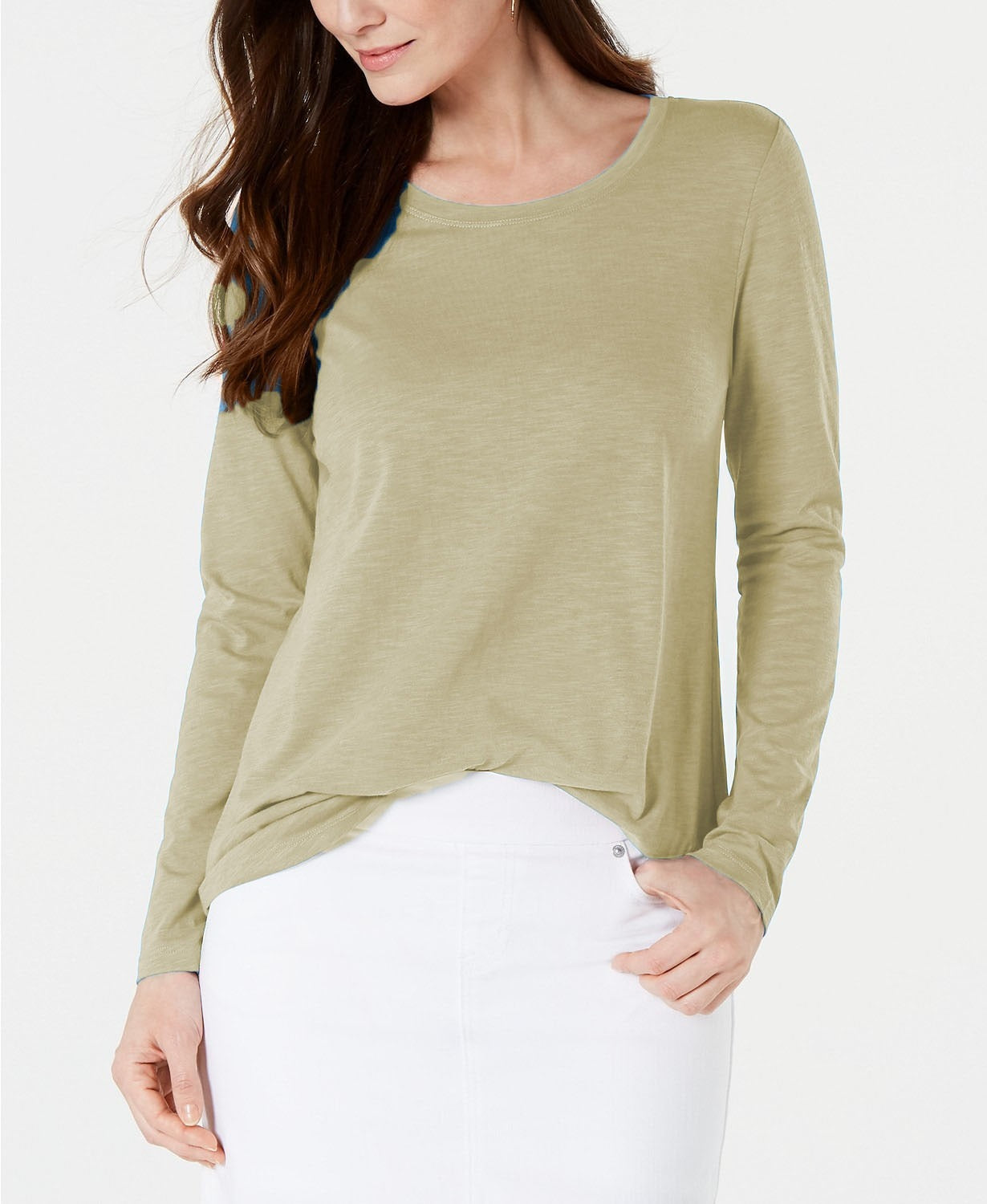 Blusa feminina de manga comprida e gola redonda estilo &amp; co, bege, tamanho extra grande