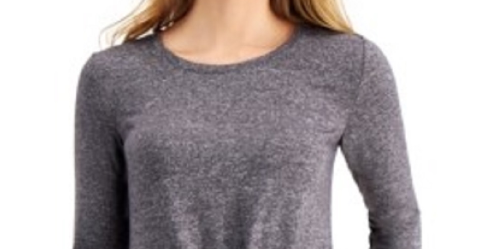 Blusa feminina de manga comprida e gola redonda, cor carvão, tamanho grande, estilo &amp; co
