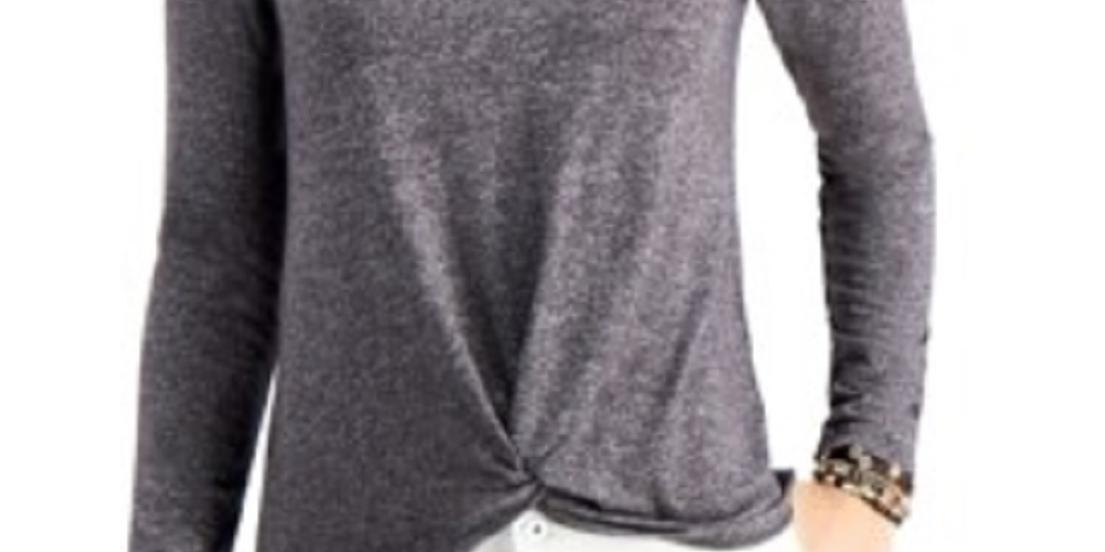 Blusa feminina de manga comprida e gola redonda, cor carvão, tamanho grande, estilo &amp; co