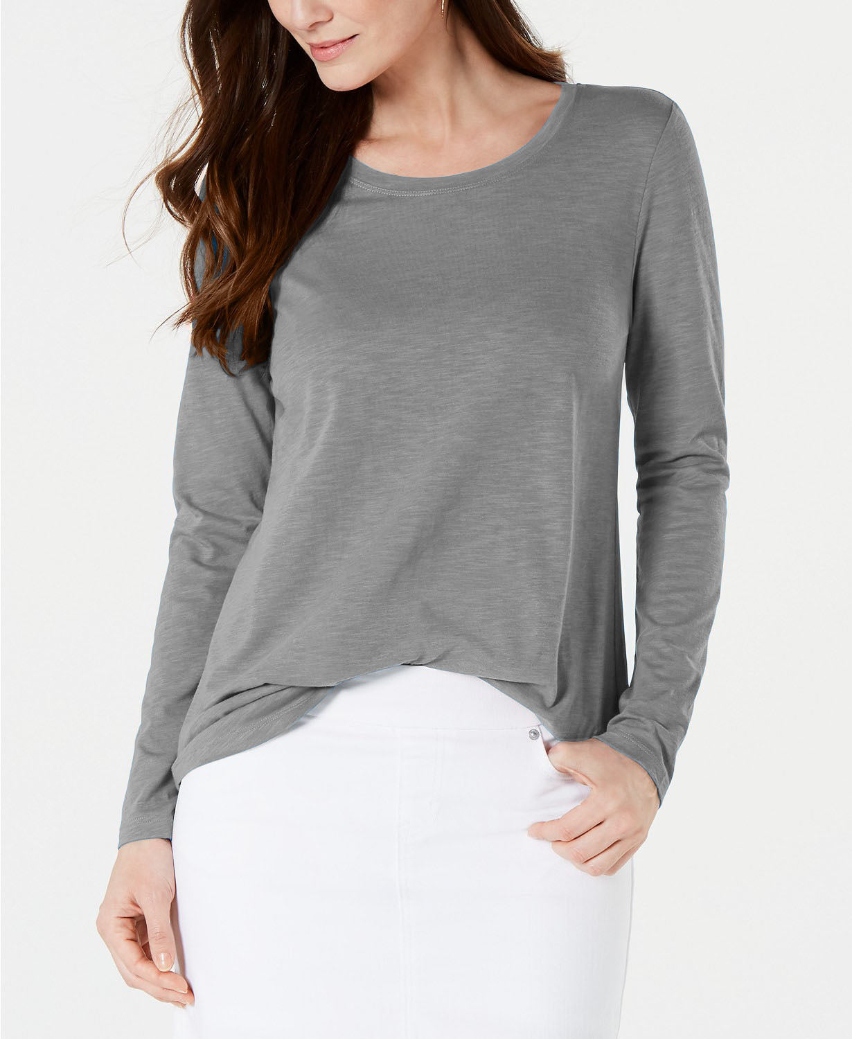 Blusa feminina de manga comprida e gola redonda, cor carvão, tamanho extragrande, da Style &amp; Co