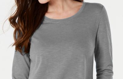Blusa feminina de manga comprida e gola redonda, cor carvão, tamanho extragrande, da Style &amp; Co