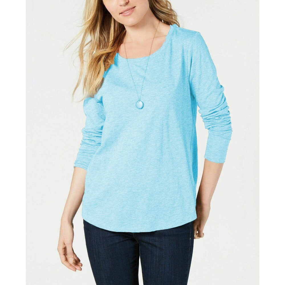 Camiseta feminina de manga comprida Style &amp; Co, azul claro, tamanho grande