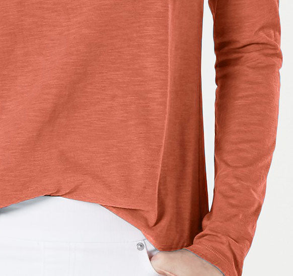 Blusa feminina de manga comprida e gola redonda Style &amp; Co, tamanho médio, laranja
