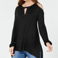 INC International Concepts Top feminino com estampa de lenço e ombros descobertos, preto, tamanho pequeno
