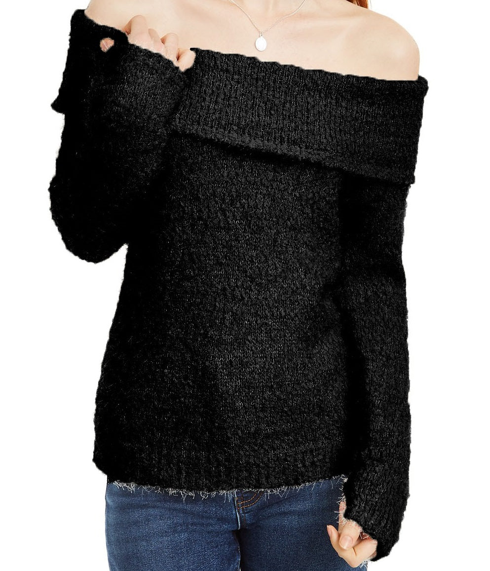 Suéter feminino de gola alta em chenille da INC International Concepts, preto, tamanho grande