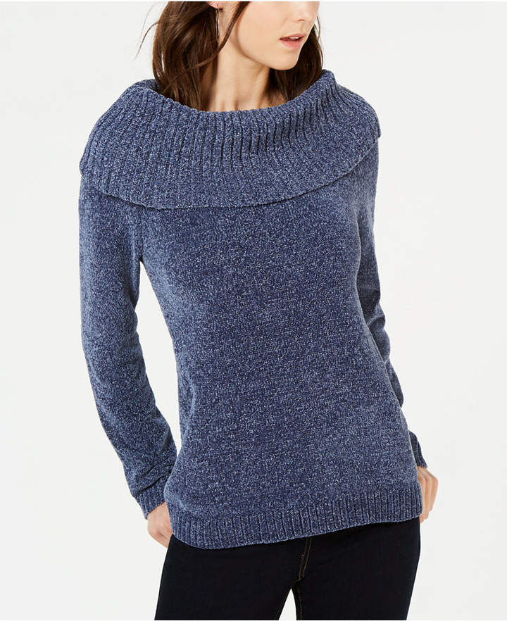 Suéter feminino de gola alta em chenille da INC International Concepts, tamanho médio, azul-marinho