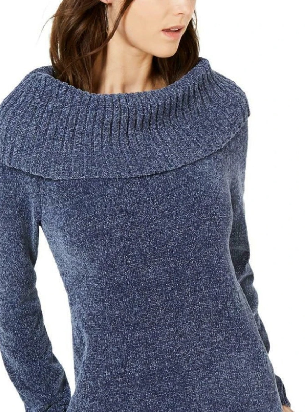 Suéter feminino de gola alta em chenille da INC International Concepts, tamanho médio, azul-marinho