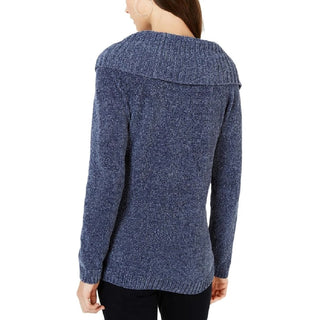 Suéter feminino de gola alta em chenille da INC International Concepts, tamanho médio, azul-marinho