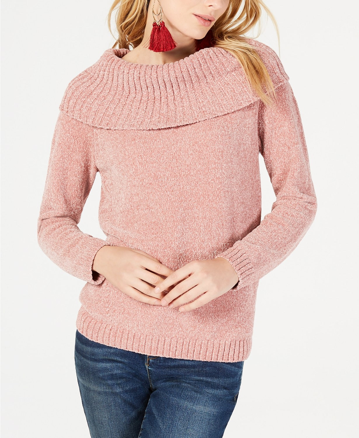 Suéter feminino de chenille com gola alta da INC International Concepts, rosa, tamanho grande