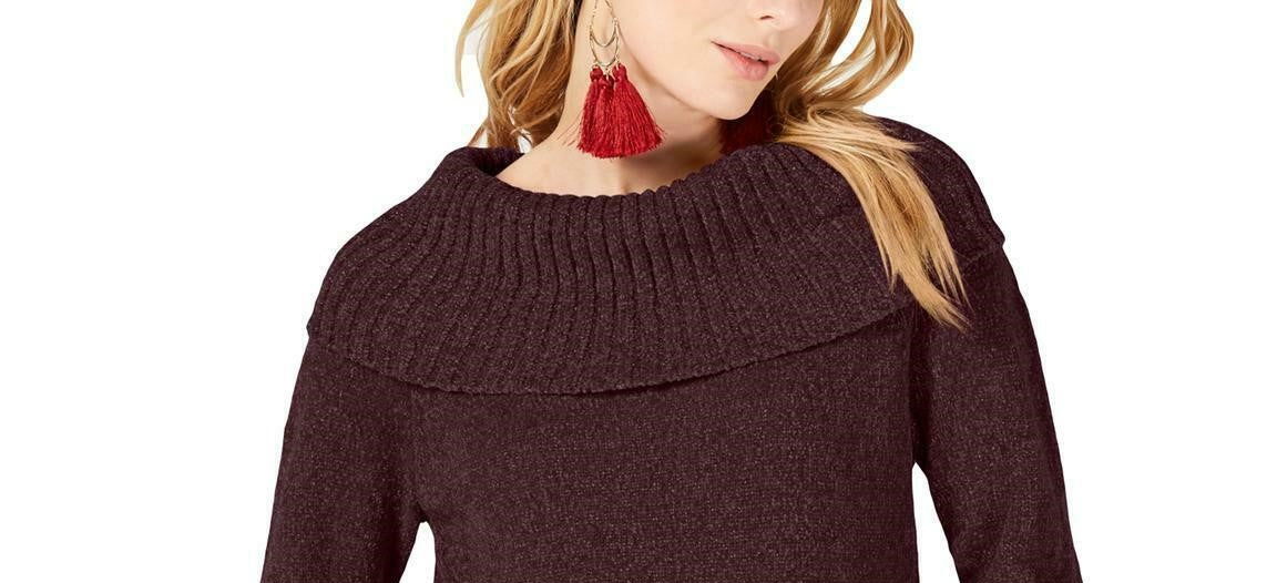 Suéter feminino de gola alta em chenille da INC International Concepts, tamanho grande, vermelho