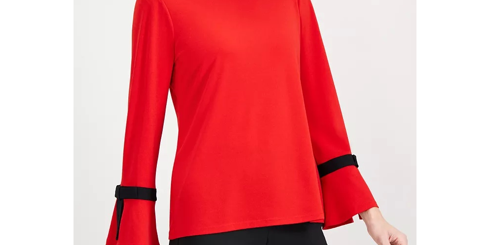 Top de crepe feminino Charter Club com mangas amarradas, vermelho, tamanho médio