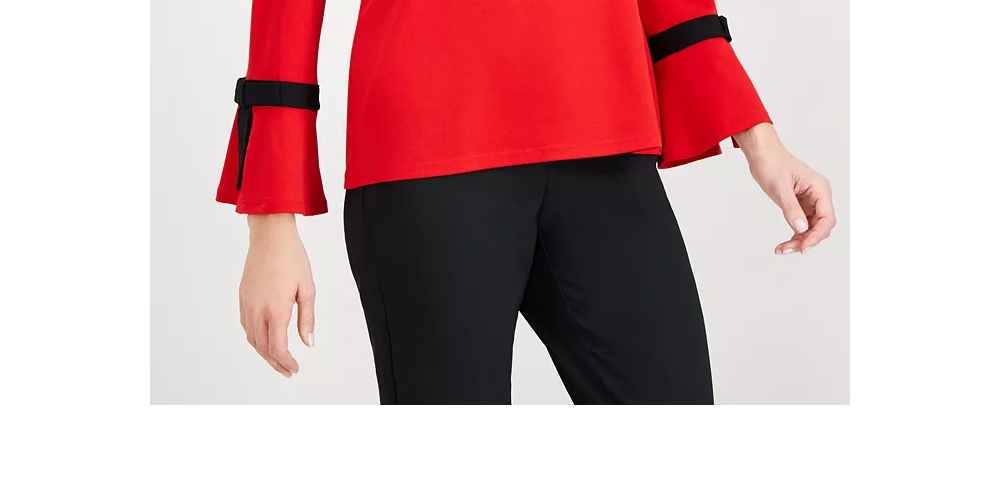 Top de crepe feminino Charter Club com mangas amarradas, vermelho, tamanho médio