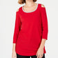 JM Collection Top feminino com decote profundo e ombros descobertos, vermelho, tamanho médio