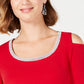 JM Collection Feminino Petite Embelezado Ombro Frio Vermelho Tamanho Médio