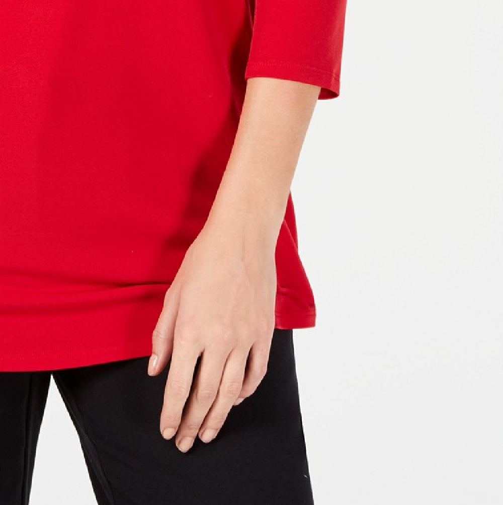 JM Collection Feminino Petite Embelezado Ombro Frio Vermelho Tamanho Médio