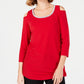 JM Collection Feminino Petite Embelezado Ombro Frio Vermelho Tamanho Médio