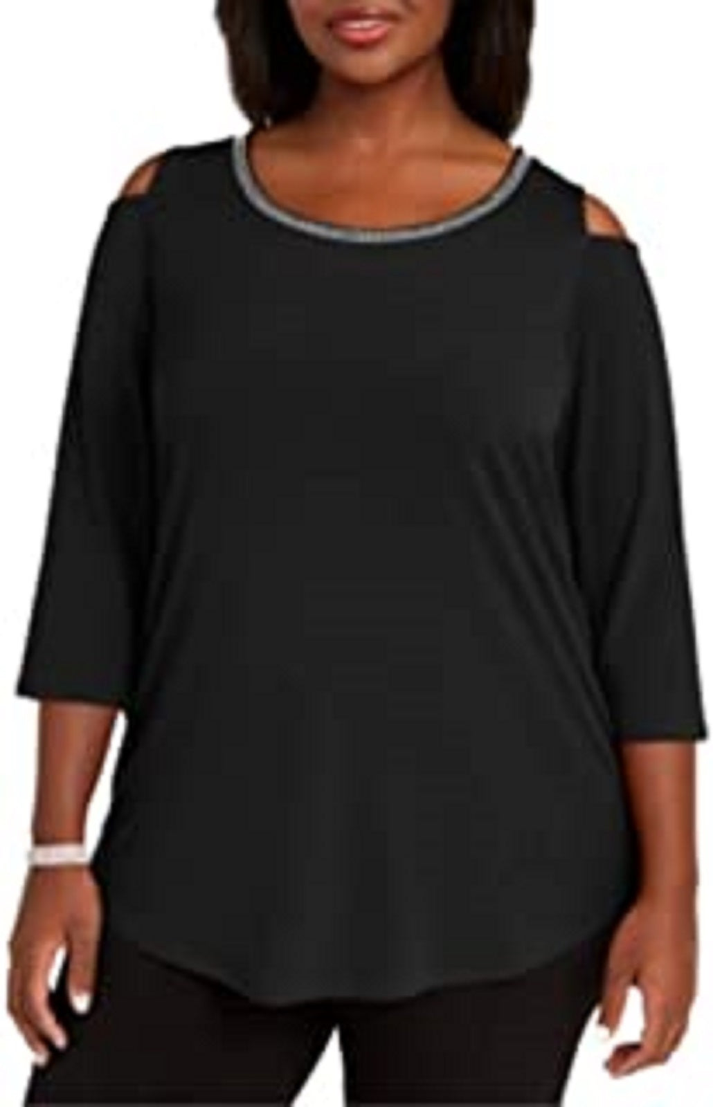 Túnica feminina plus size com acabamento em diamante e ombros descobertos, preta, tamanho extra grande