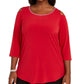Túnica feminina plus size com acabamento em diamante e ombros descobertos, vermelha, tamanho 1X, da JM Collection