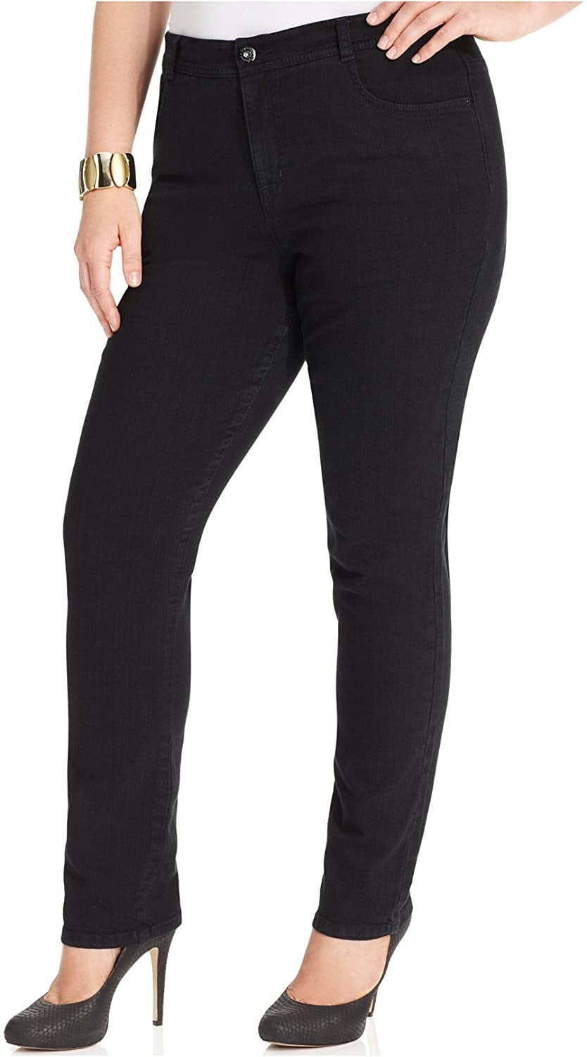 Jeans feminino plus size e pequeno estilo &amp; co plus size com controle de barriga e perna reta tamanho 14